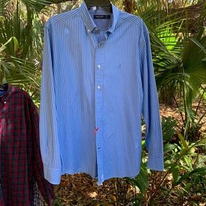 Perfect Nautica Men's Baby Blue with Royal Blue Pinstripes, Men's M Cotton Shirt